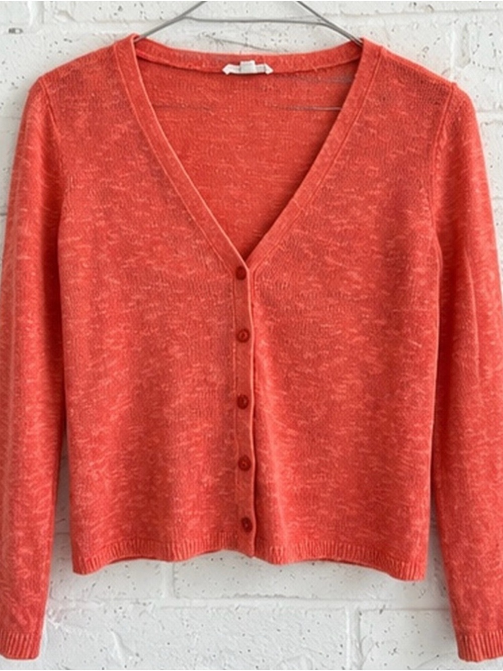 Eileen Fisher Coral V-Neck Linen Blend Cardigan Knit Sweater. XXS